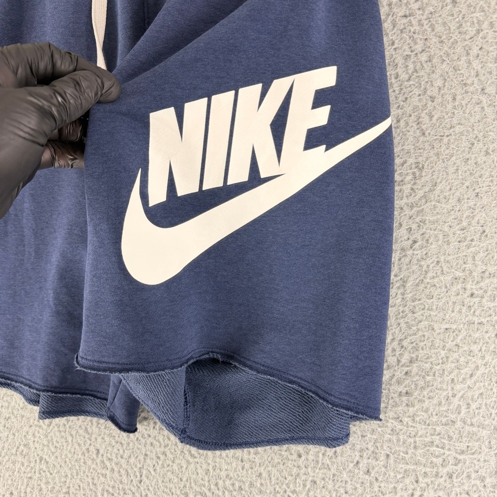 Nike Sweat Shorts Mens Small Navy Blue Raw Hem Graphic Logo French Terry - Picture 2 of 13
